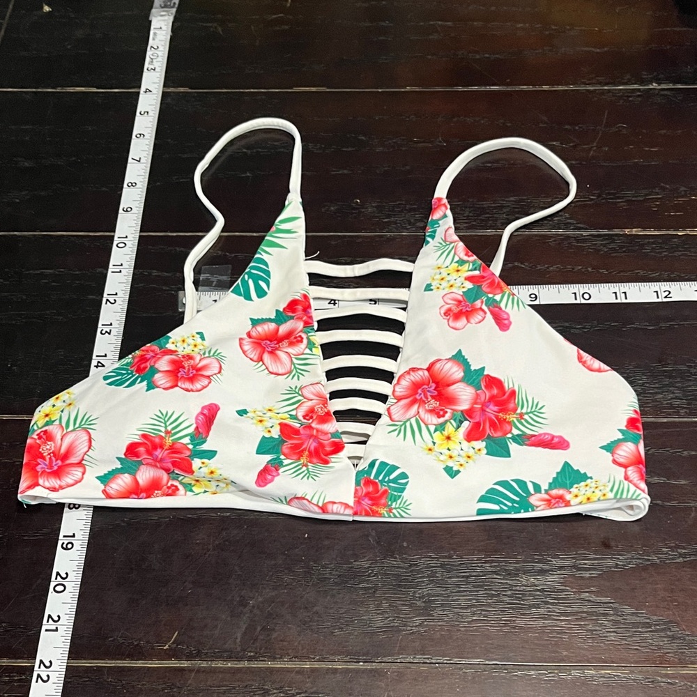Source Unknown Floral Bikini Top - Red and Green